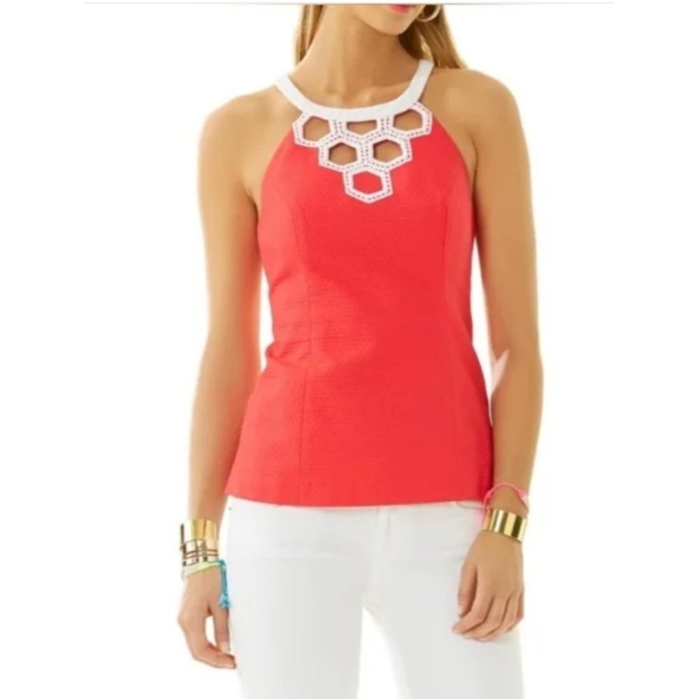 Lilly Pulitzer Annabelle Coral Tank Top with White Accents